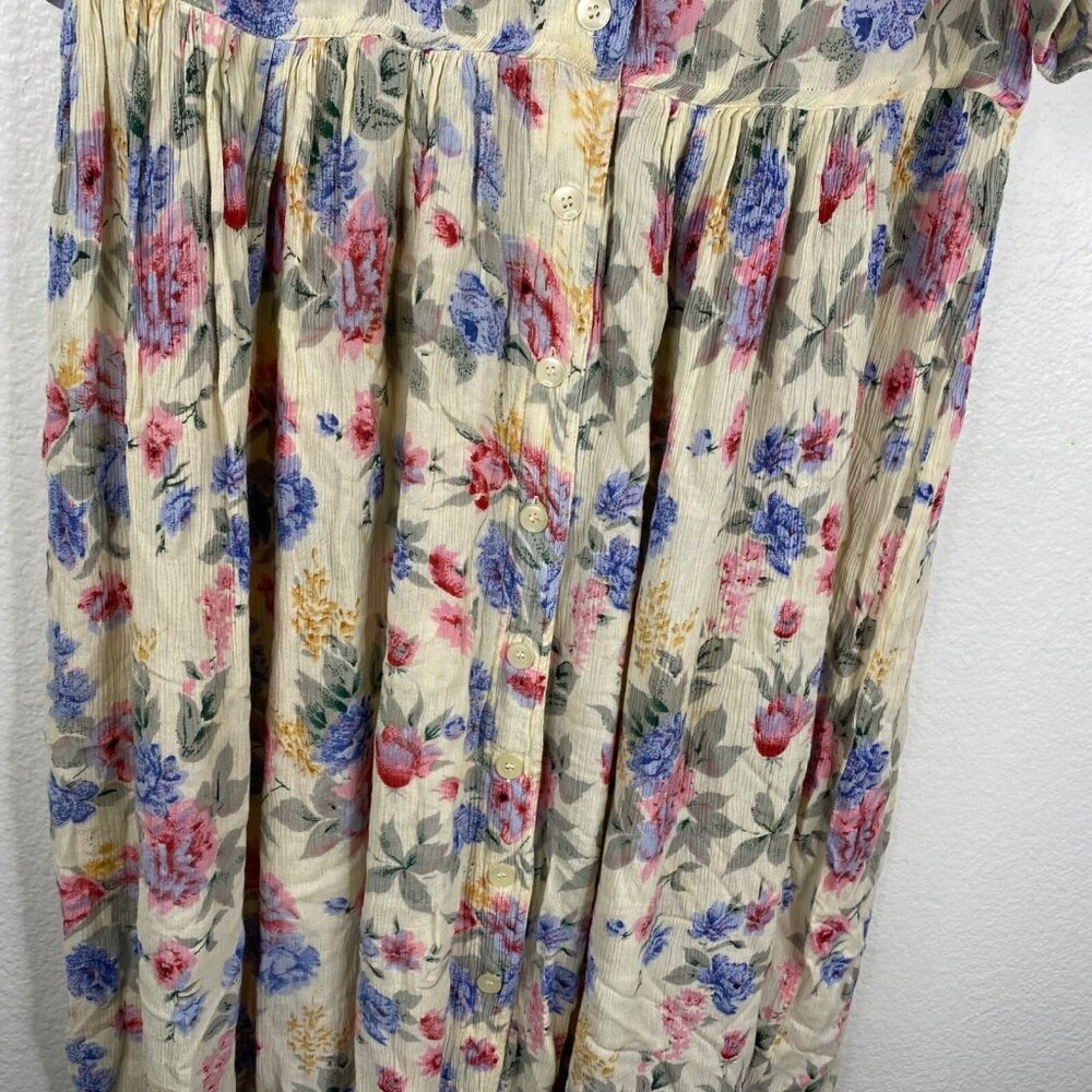 Erika Taylor Intimates Dress Multicolor Sz M Button Down Crinkle Floral VTG - Picture 5 of 10